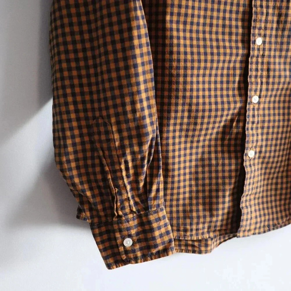 Old Navy Men's Large Orange Plaid Regular Fit Buttoned Collared Long Sleeve Top - Picture 7 of 11